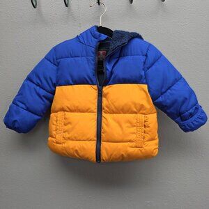 SwissTech Jacket Boys 18M Blue Yellow Hooded Fleece Lined Puffer Winter Coat